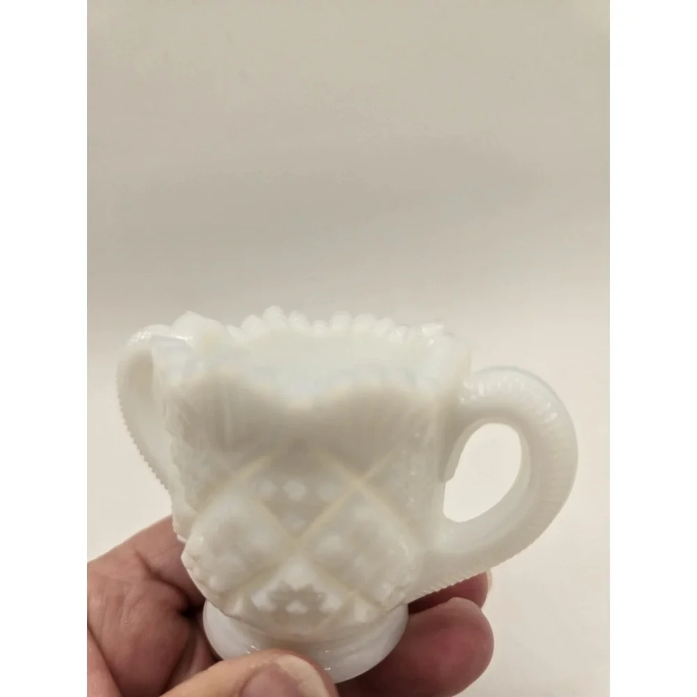 Milk Glass Westmoreland Creamer and Sugar‎ Bowl Old Quilt Pattern